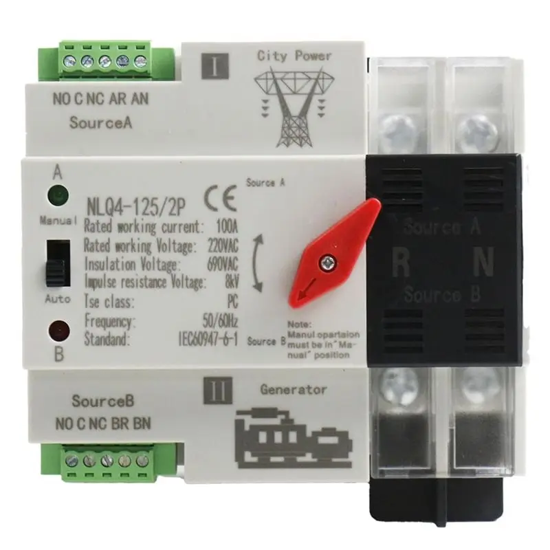 A53Q-Automatic Transfer Switch 2P 100A Din Rail Mount Dual Power Switch For Generators Electrical Selection Switch NLQ4-2P Durab
A53Q-Automatic Transfer Switch 2P 100A Din Rail Mount Dual Power Switch For Generators Electrical Selection Switch NLQ4-2P Durab