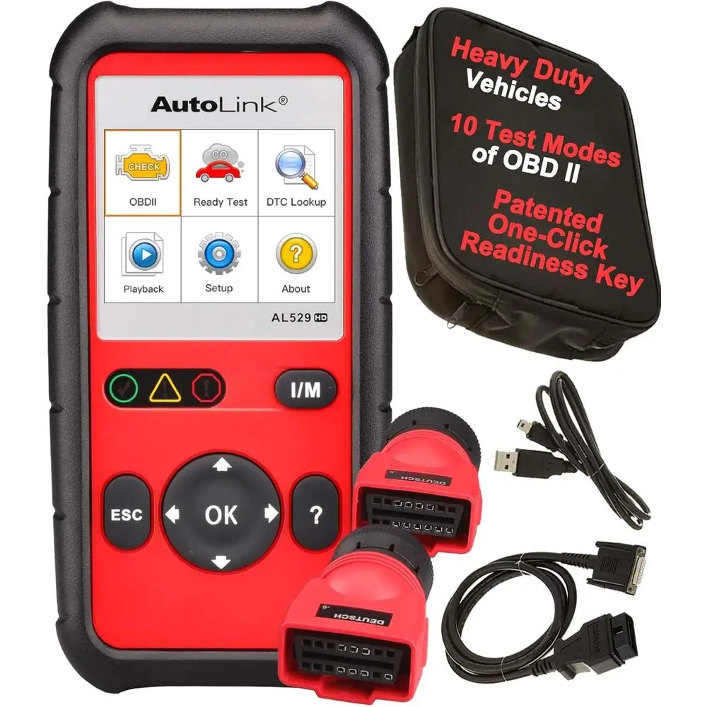 AutoLink AL529HD Heavy Duty 2 Scanner, Code Reader, Retrieve Code VIN, II Monitor Test, Review Read Erase Data View Live Data Fr