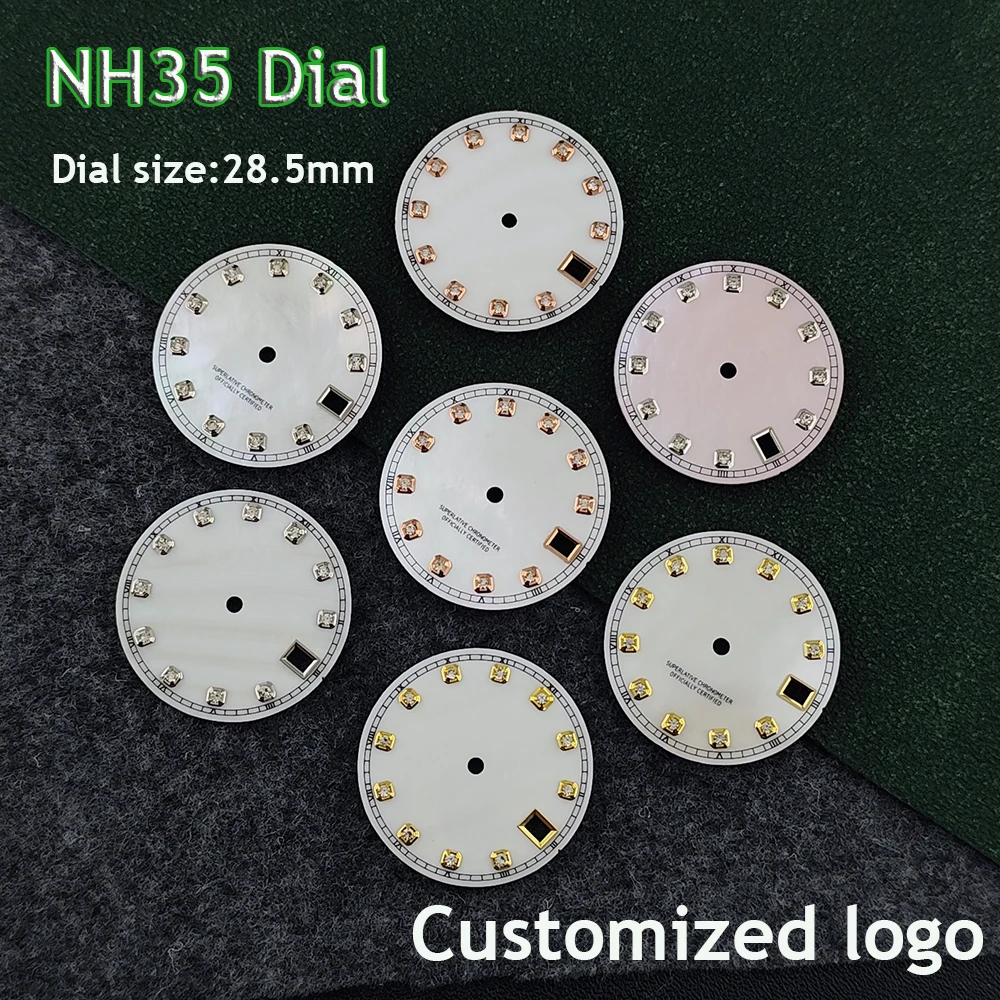 28.5mm diamond dial NH35 shell face custom logo dial without luminous dial suitable for NH35 movement watch accessories
28.5mm diamond dial NH35 shell face custom logo dial without luminous dial suitable for NH35 movement watch accessories