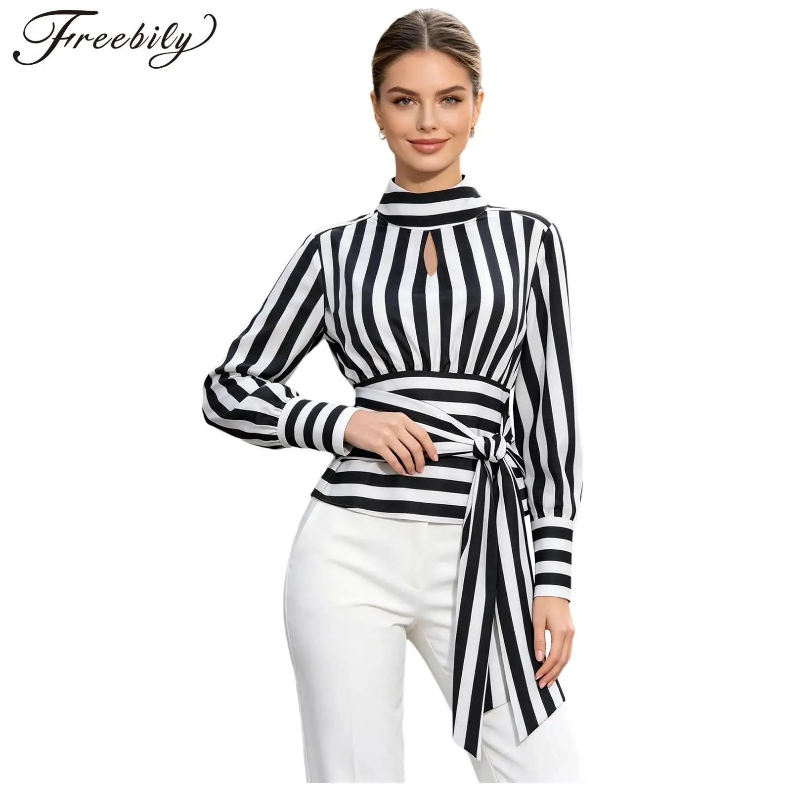 Fashion Long Sleeves Contrast Striped Blouse Top Pullover Shirt Womens Classic Stylish Office Lady Stripes Shirt High Collar
Fashion Long Sleeves Contrast Striped Blouse Top Pullover Shirt Womens Classic Stylish Office Lady Stripes Shirt High Collar