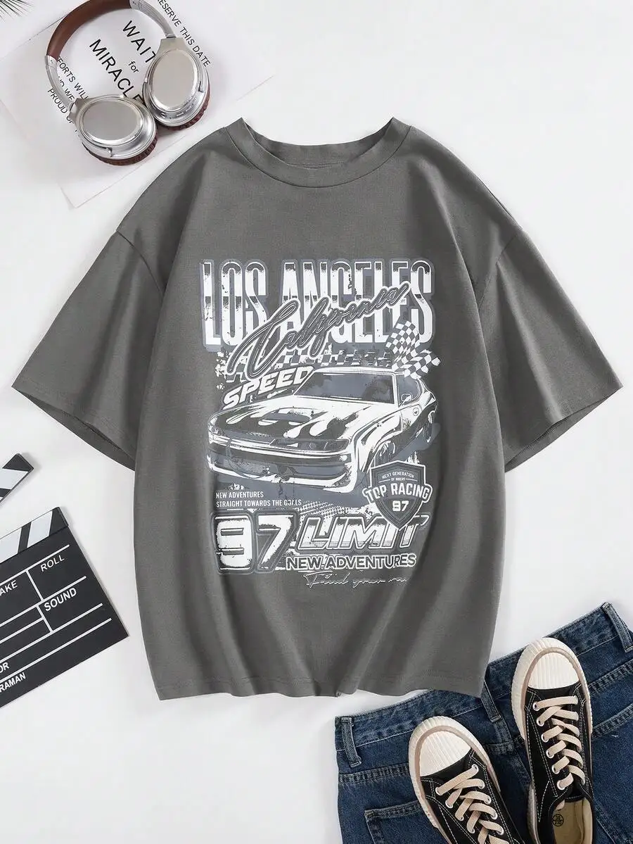 Oversized Drop Shoulder Graphic Tee With Los Angeles Racing Print Unisex Casual T-Shirt
Oversized Drop Shoulder Graphic Tee With Los Angeles Racing Print Unisex Casual T-Shirt