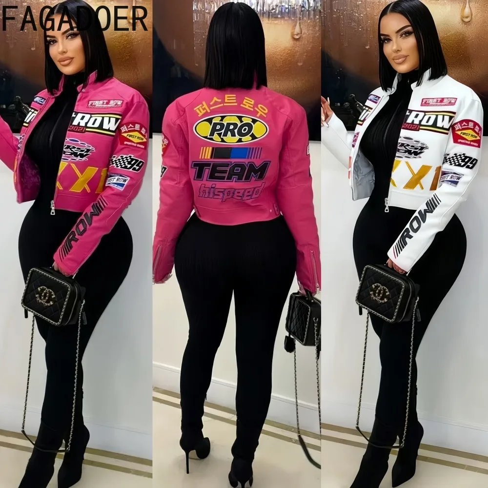 FAGADOER Y2k Fashion Letter Print Leather Patchwork Bodycon Jacket Woman Moto Long Sleeve Zipper Jacket Female Streetwear 2025
FAGADOER Y2k Fashion Letter Print Leather Patchwork Bodycon Jacket Woman Moto Long Sleeve Zipper Jacket Female Streetwear 2025