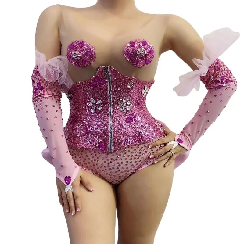 Pink Rhinestone Sequin Transparent Bodysuit Gloves Bow Belt Birthday Celebrate Outfit Prom Women Dancer Show Wear # Bodysuit
Pink Rhinestone Sequin Transparent Bodysuit Gloves Bow Belt Birthday Celebrate Outfit Prom Women Dancer Show Wear # Bodysuit