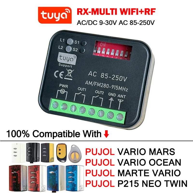 Tuya WiFi RX-MULTI Приемник для PUJOL VARIO MARS OCEAN MARTE VARIO P215 NEO TWIN Переключатель дистанционного управления гаражной дверью 280-868МГц
Tuya WiFi RX-MULTI Приемник для PUJOL VARIO MARS OCEAN MARTE VARIO P215 NEO TWIN Переключатель дистанционного управления гаражной дверью 280-868МГц