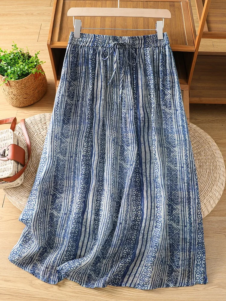 High Waist A-Line Midi Skirt Women Summer Printed Cotton Linen Draped Large Swing Skirt Casual Loose Fit High Waist Design
High Waist A-Line Midi Skirt Women Summer Printed Cotton Linen Draped Large Swing Skirt Casual Loose Fit High Waist Design