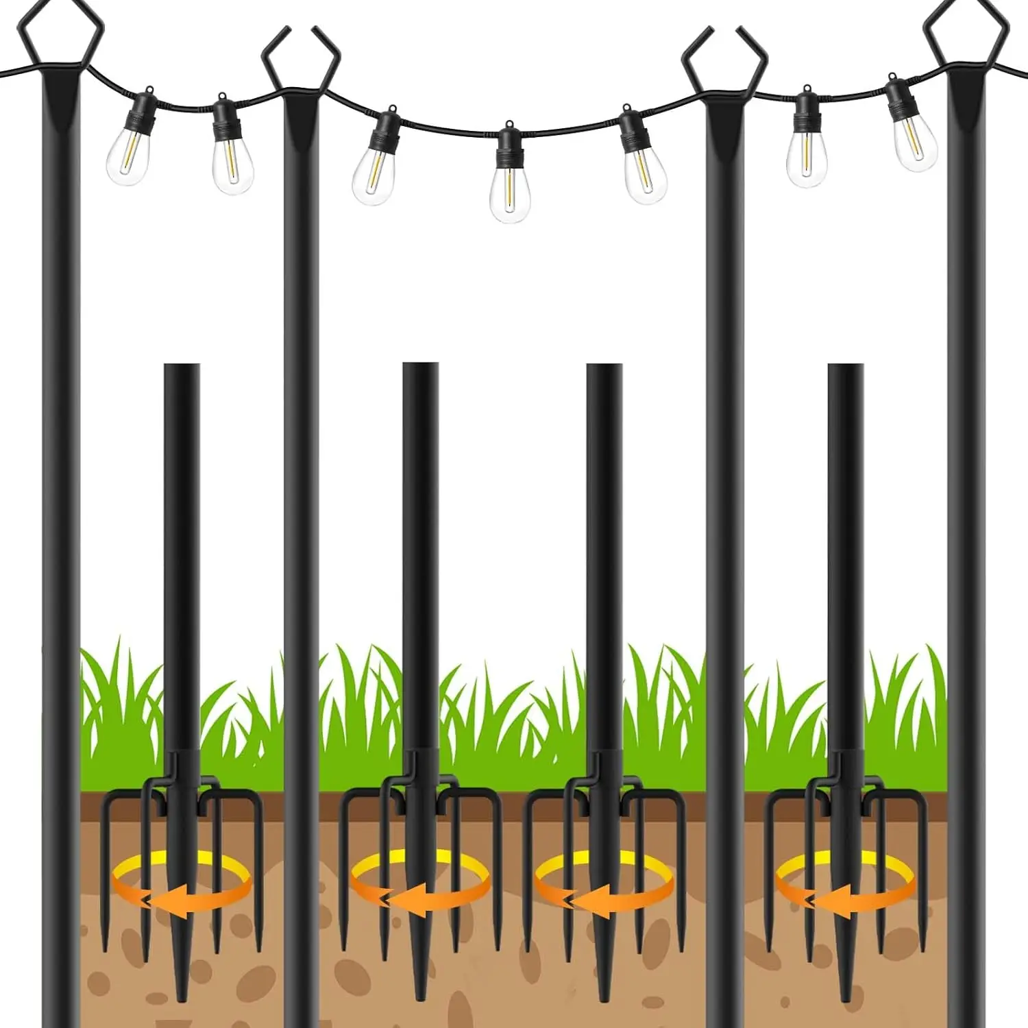 10 Ft Outdoor String Light Poles, 4 Pack Metal Stands with Fork for Patio Deck Backyard Lighting
10 Ft Outdoor String Light Poles, 4 Pack Metal Stands with Fork for Patio Deck Backyard Lighting