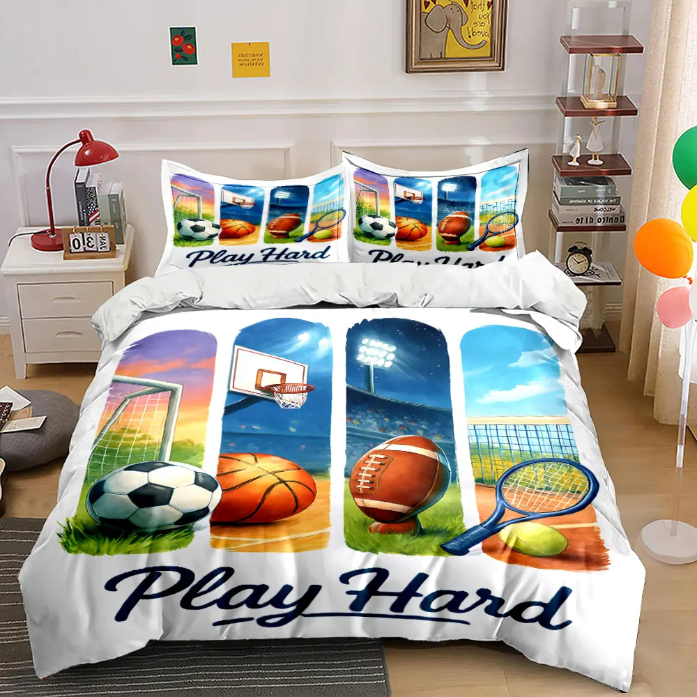 Sports Elements and Vibrant Design Pattern Duvet Cover Set Digital Print Colorful Polyester Bedding with Zipper Closur for gifts
Sports Elements and Vibrant Design Pattern Duvet Cover Set Digital Print Colorful Polyester Bedding with Zipper Closur for gifts
