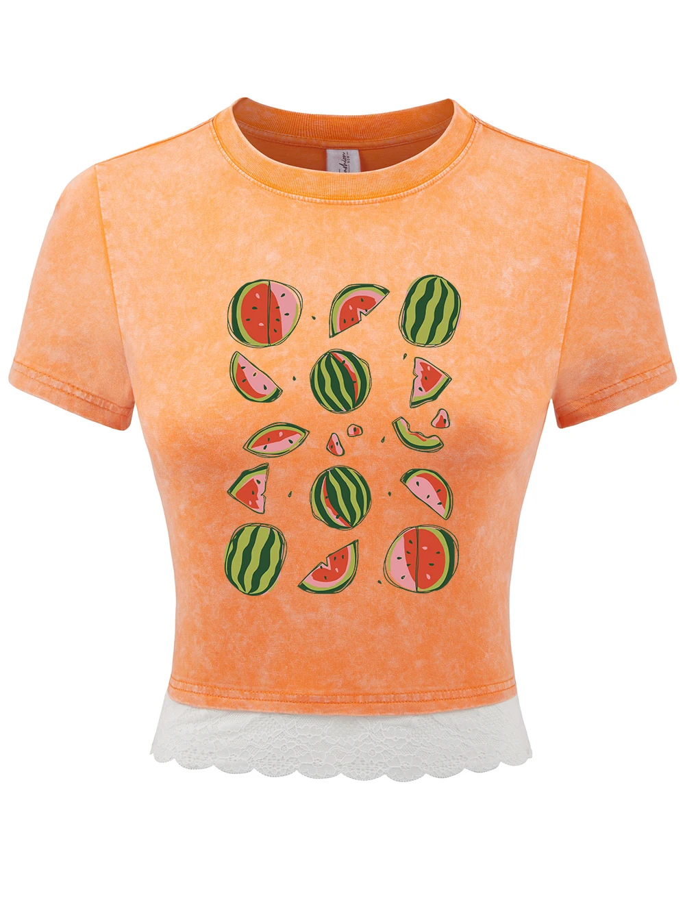 Delicious Watermelon Cut Open Prints Cotton Washed T-Shirts Women Summer Lace Hem Crop Tops O-Neck Regular Fit Tees Sexy Clothes
Delicious Watermelon Cut Open Prints Cotton Washed T-Shirts Women Summer Lace Hem Crop Tops O-Neck Regular Fit Tees Sexy Clothes