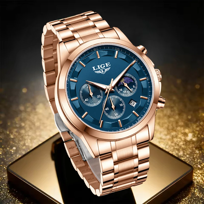 LIGE Fashion Men Watch Rose Gold Stainless Steel Sport Watches For Men Casual Quartz Chronograph Luminous Wristwatch Men Clock
LIGE Fashion Men Watch Rose Gold Stainless Steel Sport Watches For Men Casual Quartz Chronograph Luminous Wristwatch Men Clock