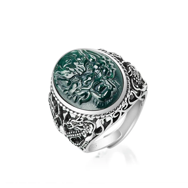 S925 Intime Silver Inlaid Natural Ink Jade A Goods Dragon Head Ring Jadeite Vintage Ring Men's Gifts Jewelry Adjustable
S925 Intime Silver Inlaid Natural Ink Jade A Goods Dragon Head Ring Jadeite Vintage Ring Men's Gifts Jewelry Adjustable