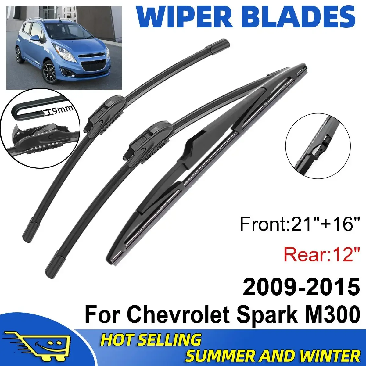3PCS For Chevrolet Spark M300 2009-2015 21" + 16"+ 12" Front Rear Wiper Blades Windshield Windscreen Window Cutter Accessories
3PCS For Chevrolet Spark M300 2009-2015 21" + 16"+ 12" Front Rear Wiper Blades Windshield Windscreen Window Cutter Accessories