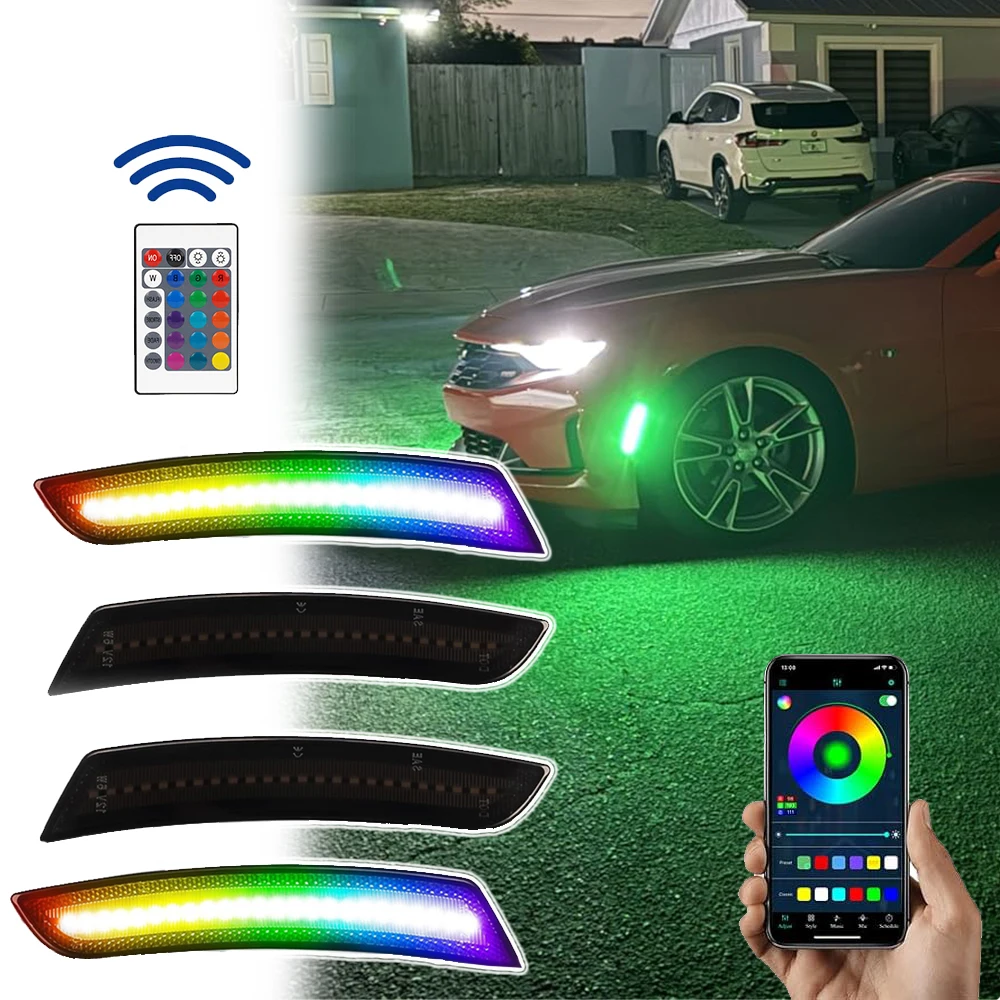 4x Smoked Lens Front Rear Fender LED Side Marker Light for Chevrolet Camaro Cadillac CTS ATS Flash Multi-Color RGB Indicator
4x Smoked Lens Front Rear Fender LED Side Marker Light for Chevrolet Camaro Cadillac CTS ATS Flash Multi-Color RGB Indicator
