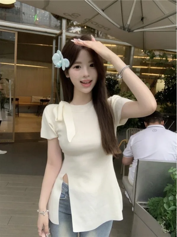 White Knot ort Sve Women's Summer Design Knitted Slim Fit Split T-irt Top Asymmetrical Commute Sle Regular...
White Knot ort Sve Women's Summer Design Knitted Slim Fit Split T-irt Top Asymmetrical Commute Sle Regular...