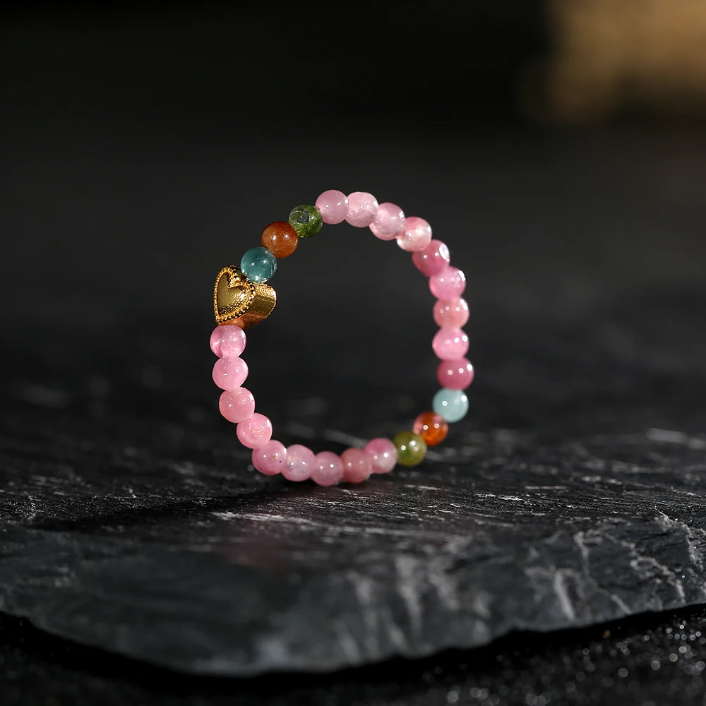 Natural Tourmaline Ring for Women S925 Silver Gold-plated Heart-shaped Ring Mini 3-4mm Rainbow Candy Gradient Crystal Bead Rings
Natural Tourmaline Ring for Women S925 Silver Gold-plated Heart-shaped Ring Mini 3-4mm Rainbow Candy Gradient Crystal Bead Rings