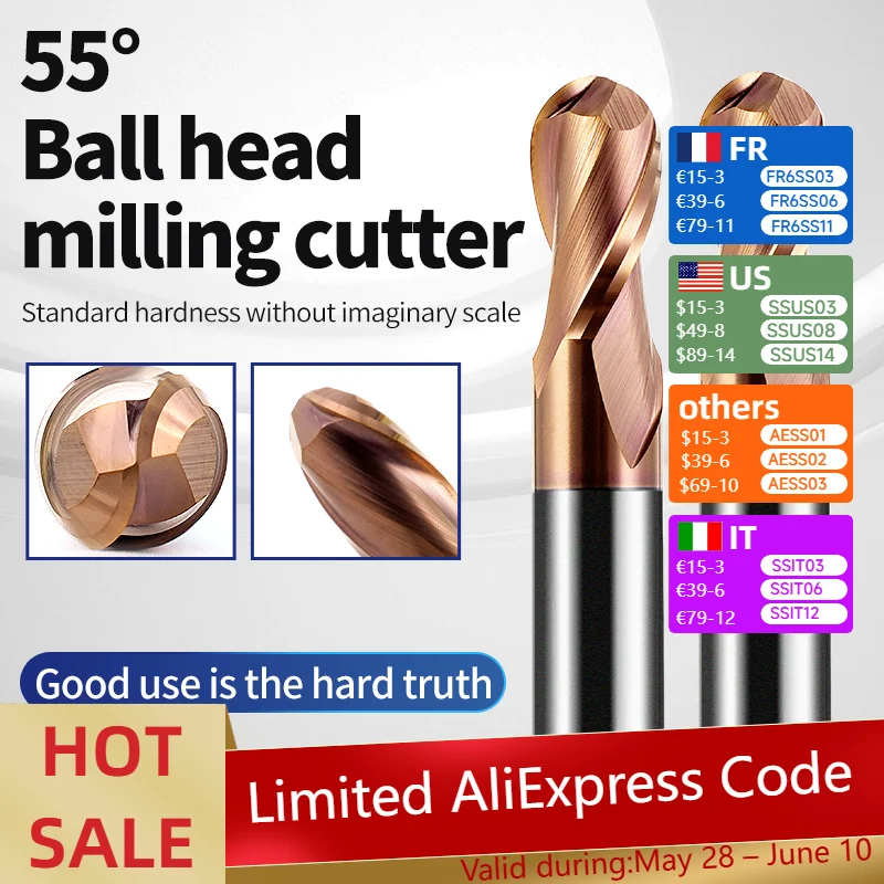 2-Flute Tungsten Carbide Ball Nose End Mill, HRC55 CNC Cutting Tool, 0.5-4mm Diameter, Hardmetal Ball End with Extended Shank
2-Flute Tungsten Carbide Ball Nose End Mill, HRC55 CNC Cutting Tool, 0.5-4mm Diameter, Hardmetal Ball End with Extended Shank