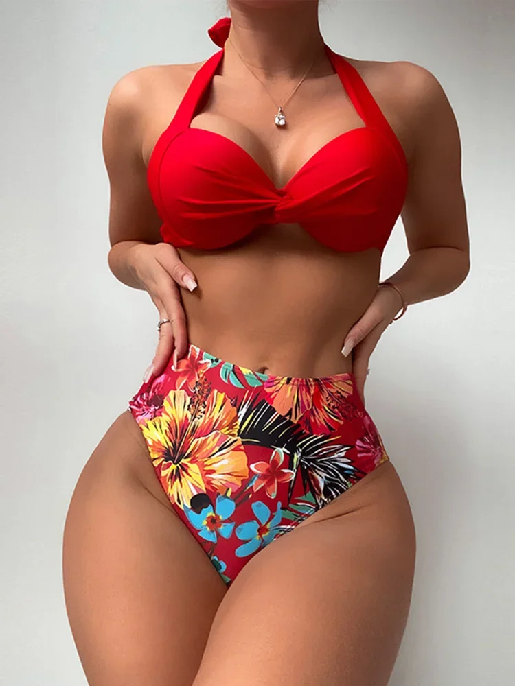 Sexy Halter Bikini 2024 Women Red Floral Printed Swimwear Female Push Up Swimsuit High Waist Bathing Suit Swim Summer Beachwear
Sexy Halter Bikini 2024 Women Red Floral Printed Swimwear Female Push Up Swimsuit High Waist Bathing Suit Swim Summer Beachwear