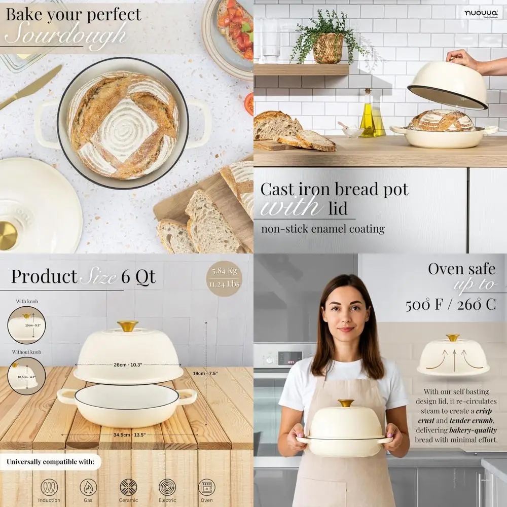 Cast Iron Dutch Oven for Sourdough Bread Baking - Enamel Coated Bread Pot, 6 Quarts, 26 cm, Dark Blue
Cast Iron Dutch Oven for Sourdough Bread Baking - Enamel Coated Bread Pot, 6 Quarts, 26 cm, Dark Blue