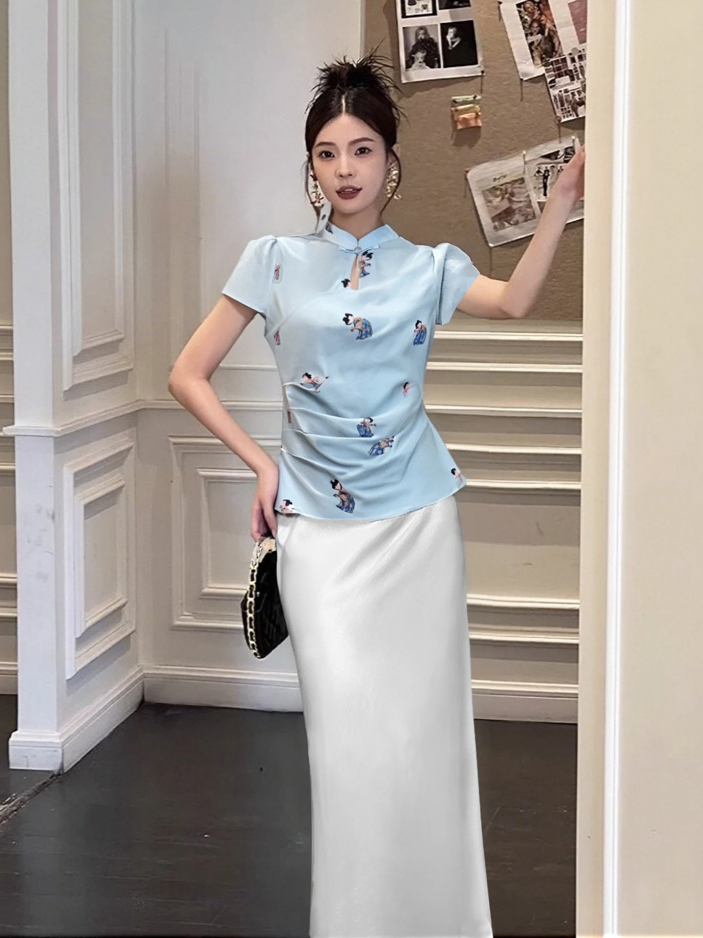 New Chinese Style Small Tang People Stand Collar Short Sleeve Waist Cinched Women's Halter Skirt Set Two Piece Set D2989
New Chinese Style Small Tang People Stand Collar Short Sleeve Waist Cinched Women's Halter Skirt Set Two Piece Set D2989