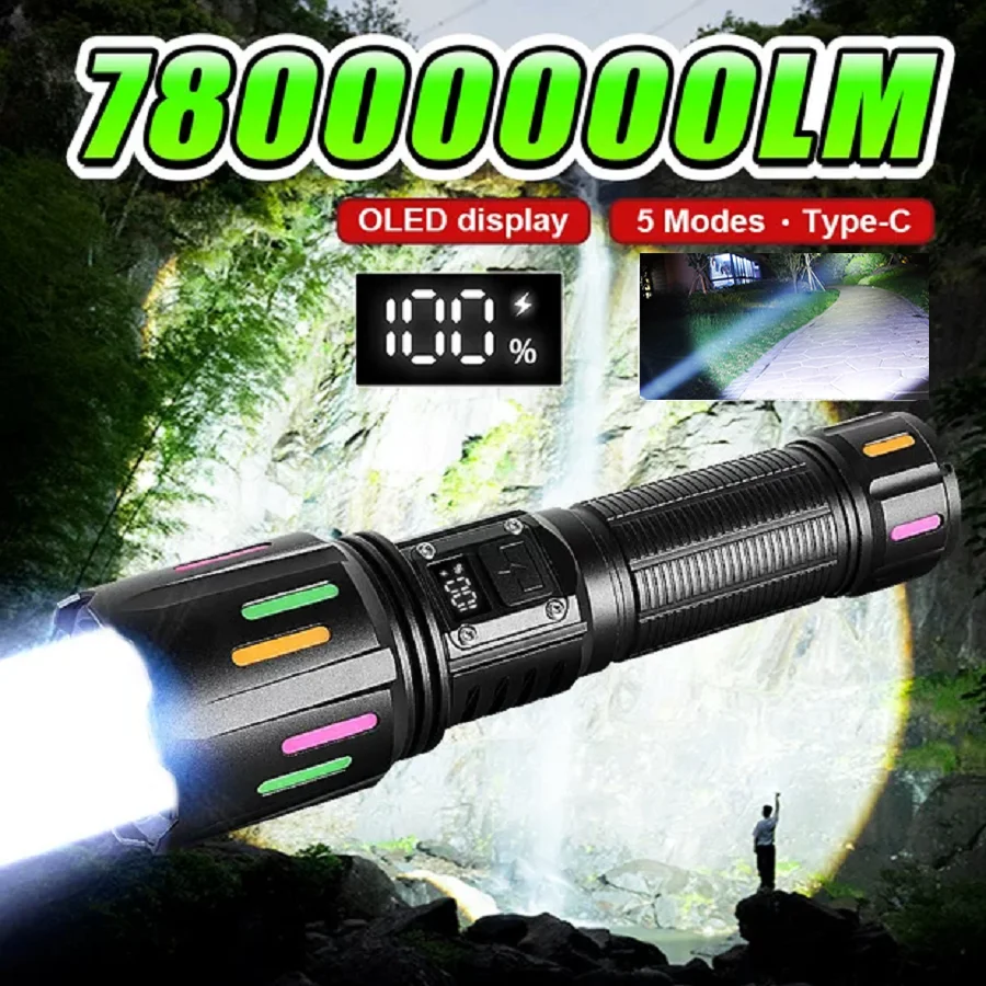 New 78000000LM Most Powerful LED Flashlight USB Rechargeable Tactical Torch Light Ultra Bright Long Shot Lantern Outdoor Lamp
New 78000000LM Most Powerful LED Flashlight USB Rechargeable Tactical Torch Light Ultra Bright Long Shot Lantern Outdoor Lamp