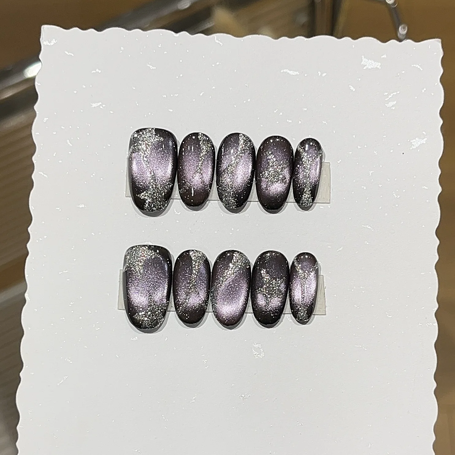 10PCS Sweet Cool Dark Purple Cat Eye Short Oval Handmade Press on Nails Shiny Silver Star Ins French False Nails Simple Nail Art
10PCS Sweet Cool Dark Purple Cat Eye Short Oval Handmade Press on Nails Shiny Silver Star Ins French False Nails Simple Nail Art
