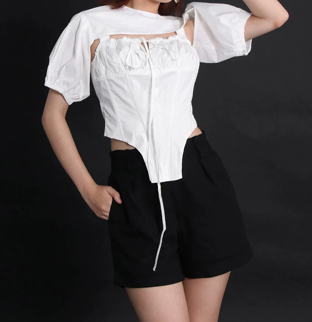 New fashion sexy three-dimensional pleated splicing suspenders + short-sleeved T-shirt two-piece simple suit-GZXX916
New fashion sexy three-dimensional pleated splicing suspenders + short-sleeved T-shirt two-piece simple suit-GZXX916