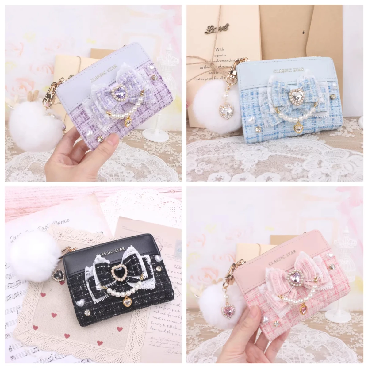 Оригинальный японский массовый производство ручной работы, милый милый милый бант в стиле Лолиты, короткий кошелек со стразами, подарочная сумка для девочек, подвесной брелок
Оригинальный японский массовый производство ручной работы, милый милый милый бант в стиле Лолиты, короткий кошелек со стразами, подарочная сумка для девочек, подвесной брелок