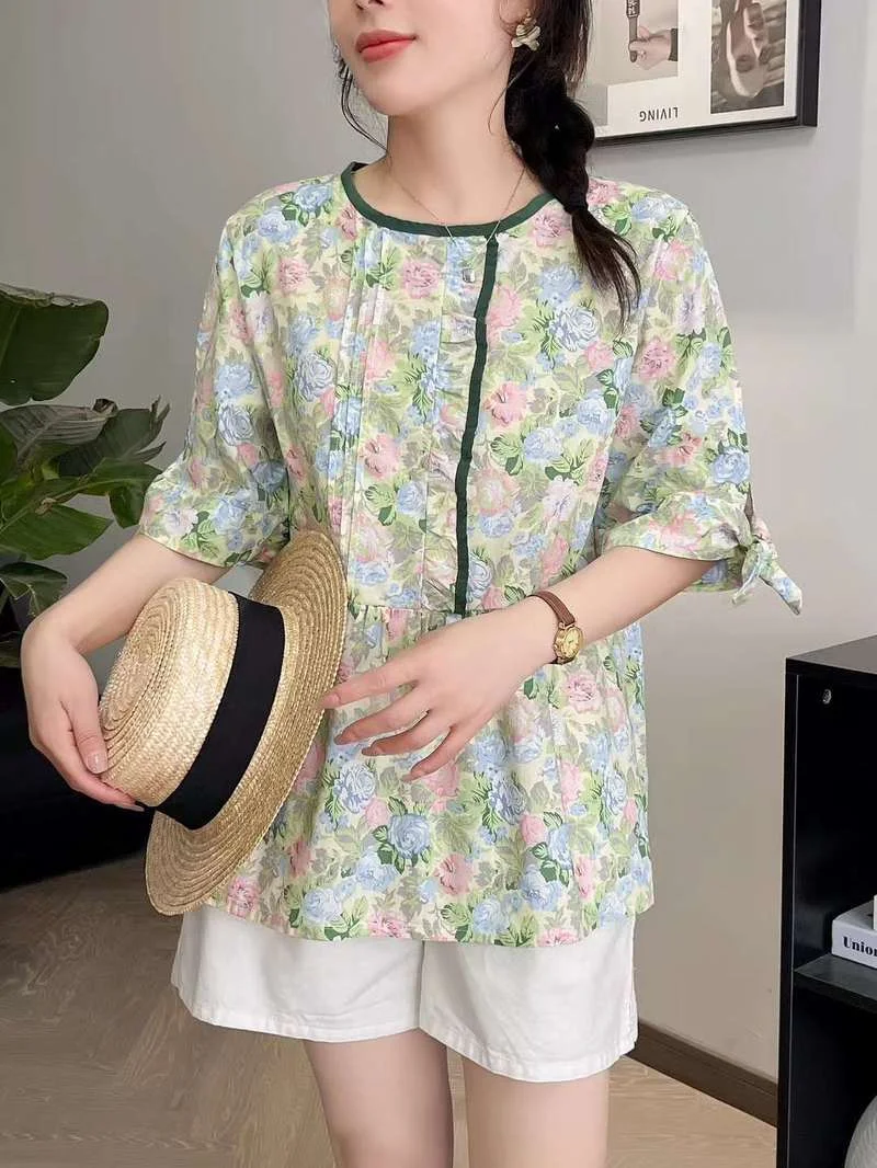 Pastoral style sweet green floral printed shirts and blouses for women summer vintage short sleeve shirts chic cotton tops
Pastoral style sweet green floral printed shirts and blouses for women summer vintage short sleeve shirts chic cotton tops