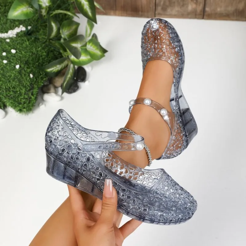 Women's Mary Janes Round Toe Low Wedge Heel Jelly Look Floral Cutout Instep Strap Pearl Decor Casual Translucent Summer Shoes
Women's Mary Janes Round Toe Low Wedge Heel Jelly Look Floral Cutout Instep Strap Pearl Decor Casual Translucent Summer Shoes