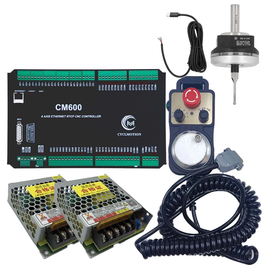CNC Cyclmotion engraving machine control card 6axis RTCP 3D real-time tool path CM600 RTCP+handwheel+75W 24V DC*2+3D edge finder
CNC Cyclmotion engraving machine control card 6axis RTCP 3D real-time tool path CM600 RTCP+handwheel+75W 24V DC*2+3D edge finder