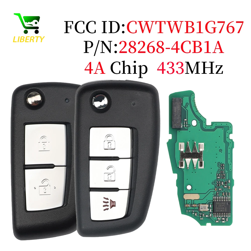 Liberty Flip Folding Car Remote Key Fob 4A Chip 433MHz For Nissan Rogue X-Trail Qashqai Pulsar Juke 2014+ CWTWB1G767 28268-4CB1A
Liberty Flip Folding Car Remote Key Fob 4A Chip 433MHz For Nissan Rogue X-Trail Qashqai Pulsar Juke 2014+ CWTWB1G767 28268-4CB1A