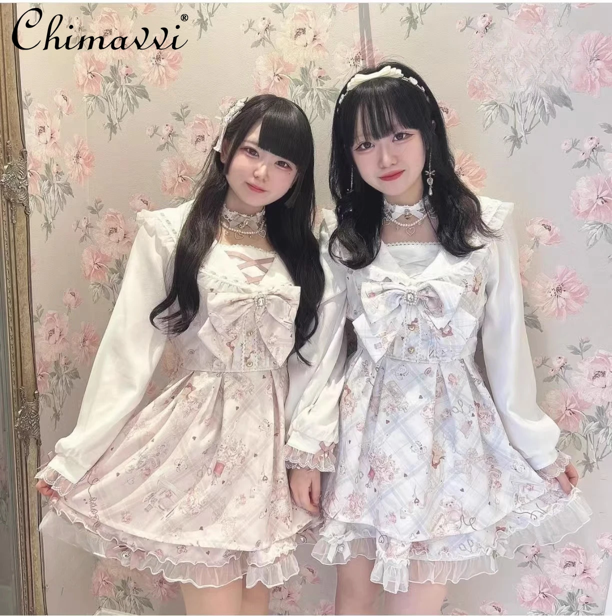 Japanese Mine Sweet Navy Collar Waist Dress Summer New Bow Cartoon Print Long-sleeved Dresses and Shorts Liz Lolita 2piece Sets
Japanese Mine Sweet Navy Collar Waist Dress Summer New Bow Cartoon Print Long-sleeved Dresses and Shorts Liz Lolita 2piece Sets