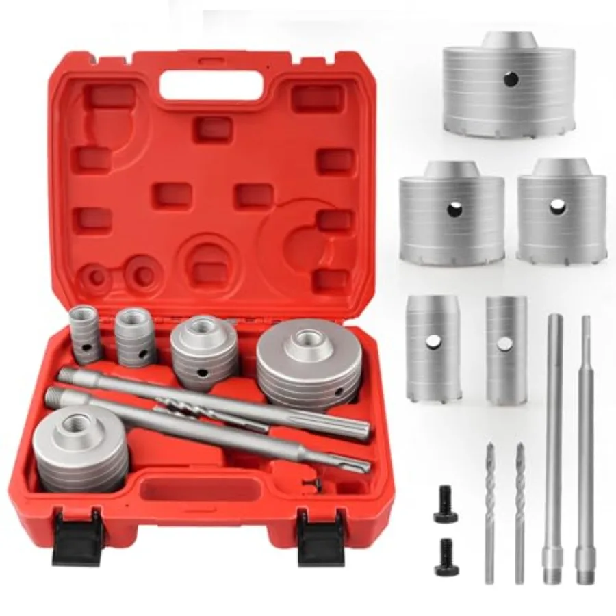 9PCS Concrete Hole Saw Kit Masonry Hole Saw 30 40 65 80 100 MM with 2 Drill Bits and SDS Plus and Max Shank Hole Saw Set for Co
9PCS Concrete Hole Saw Kit Masonry Hole Saw 30 40 65 80 100 MM with 2 Drill Bits and SDS Plus and Max Shank Hole Saw Set for Co