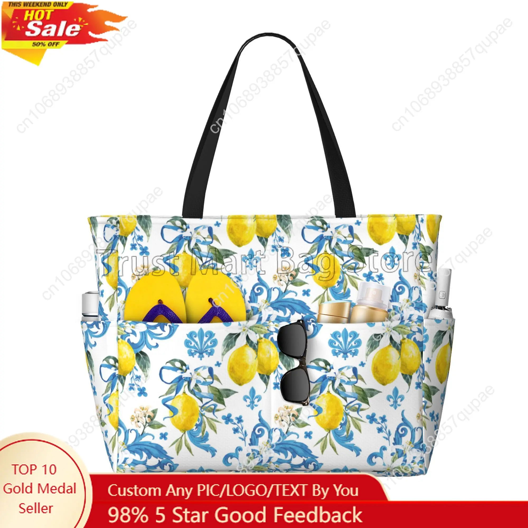 Summer Tropical Lemon Waterproof Beach Bags for Women Utility Zipper Tote Bag Lightweight Sandproof Swim Pool Bags Large Totes
Summer Tropical Lemon Waterproof Beach Bags for Women Utility Zipper Tote Bag Lightweight Sandproof Swim Pool Bags Large Totes