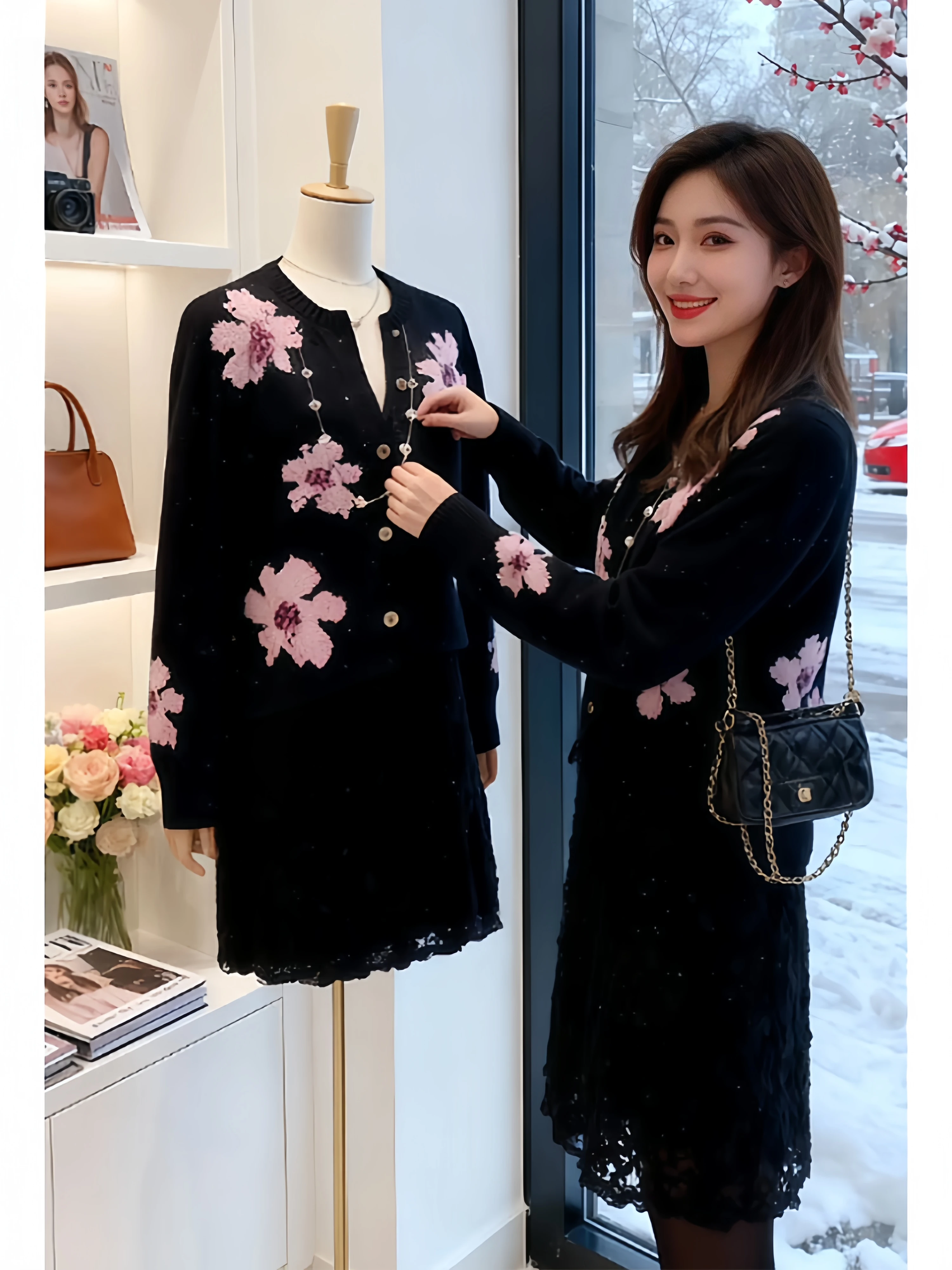Retro Floral Embroidery Black Sweater Women's round Neck Fashionable Versatile Warm Knitted Top Winter Casual Style Knitwear
Retro Floral Embroidery Black Sweater Women's round Neck Fashionable Versatile Warm Knitted Top Winter Casual Style Knitwear
