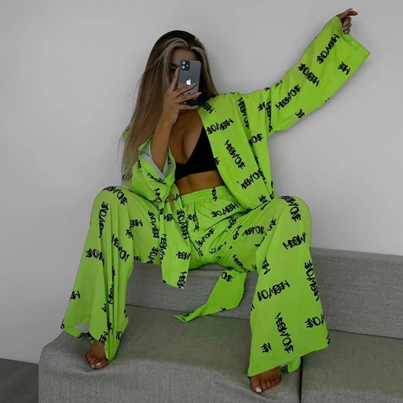 NHKDSASA Casual Loose Print Pajamas Women Night Wears Elegant Long Sleeve Lace-Up Robes With Wide Pants Set Female Sleepwear
NHKDSASA Casual Loose Print Pajamas Women Night Wears Elegant Long Sleeve Lace-Up Robes With Wide Pants Set Female Sleepwear
