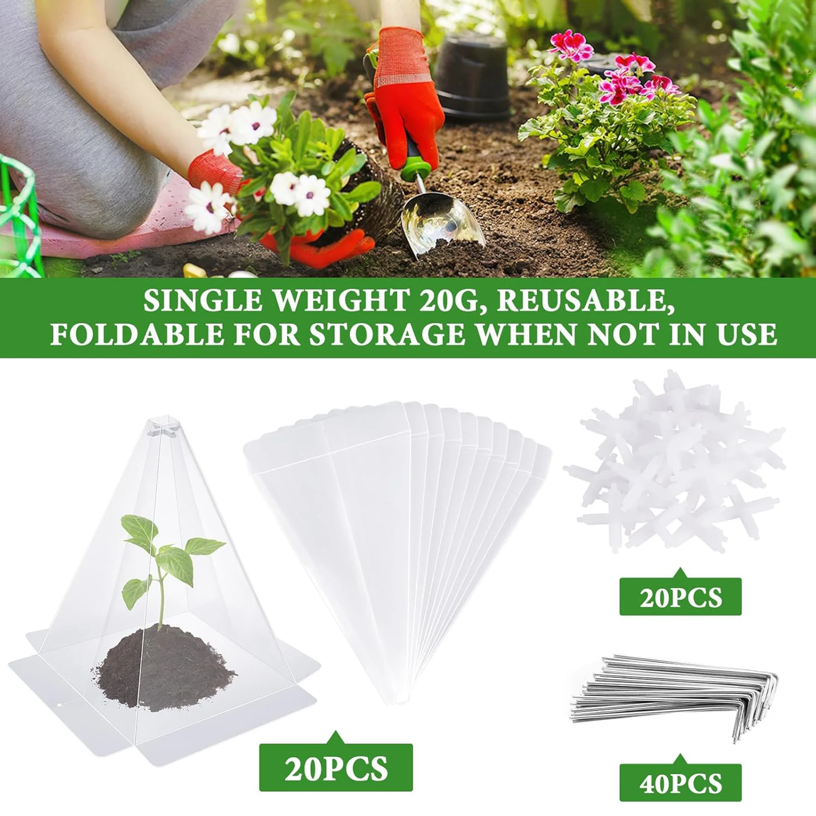 Plastic Small Plant Seedling Protector Foldable Plants Grow Cover with Stakes Suitable for Planting and Cultivation
Plastic Small Plant Seedling Protector Foldable Plants Grow Cover with Stakes Suitable for Planting and Cultivation