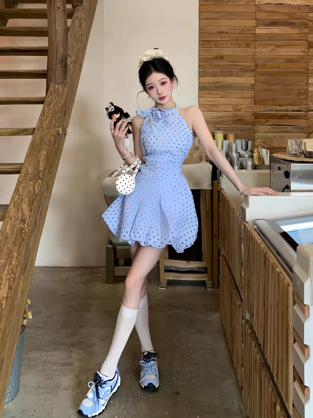 Blue Polka Dot Halter Neck Tie Waist Dress for plus Size Women Summer Slimming Gored Skirt French Style High Waist Bouffant S...
Blue Polka Dot Halter Neck Tie Waist Dress for plus Size Women Summer Slimming Gored Skirt French Style High Waist Bouffant S...