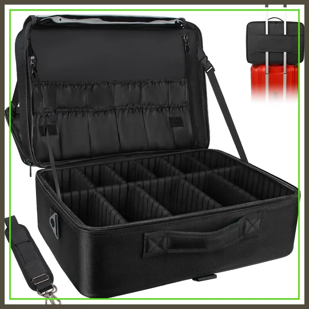 Extra Large Makeup Case, Professional Cosmetic Organizer Bag with Brush Holder, Adjustable Dividers & Shoulder Strap, Black
Extra Large Makeup Case, Professional Cosmetic Organizer Bag with Brush Holder, Adjustable Dividers & Shoulder Strap, Black