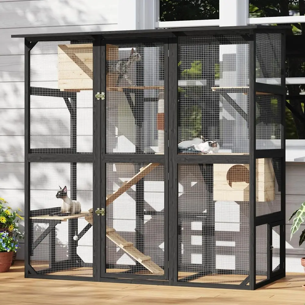 Large 71 Outdoor Walk-in Catio Enclosure with Wooden Cat House, Sloped Roof, Galvanized Wire, Multiple Platforms for 4-6 Cats
Large 71 Outdoor Walk-in Catio Enclosure with Wooden Cat House, Sloped Roof, Galvanized Wire, Multiple Platforms for 4-6 Cats