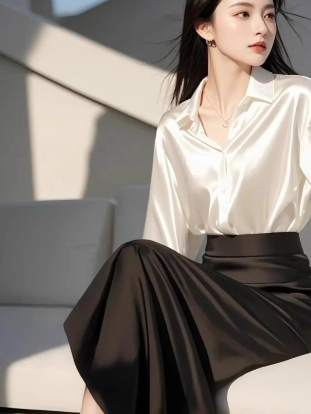 Early Spring Silk irt Ele Ladylike Fraance Sle Loose Fit Long Sve Collar Pure Color Polyester Casual irt
Early Spring Silk irt Ele Ladylike Fraance Sle Loose Fit Long Sve Collar Pure Color Polyester Casual irt