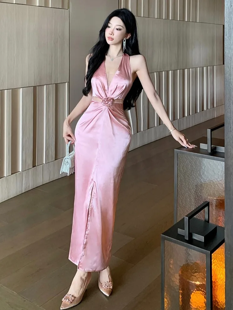 Ele Sexy V-Ne Hollow out Belted Silk Satin Gown Hanging Ne Dr High Waist Slim Fit for Wedding Par Performance
Ele Sexy V-Ne Hollow out Belted Silk Satin Gown Hanging Ne Dr High Waist Slim Fit for Wedding Par Performance