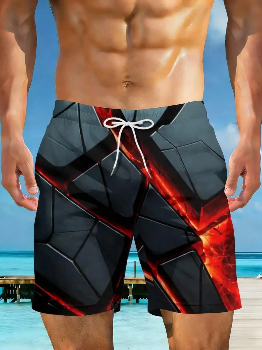 Mens Geometric Abstract 3D Print Beach Shorts Dark Red Black Cracked Texture Quick Dry Summer Swim Trunks
Mens Geometric Abstract 3D Print Beach Shorts Dark Red Black Cracked Texture Quick Dry Summer Swim Trunks