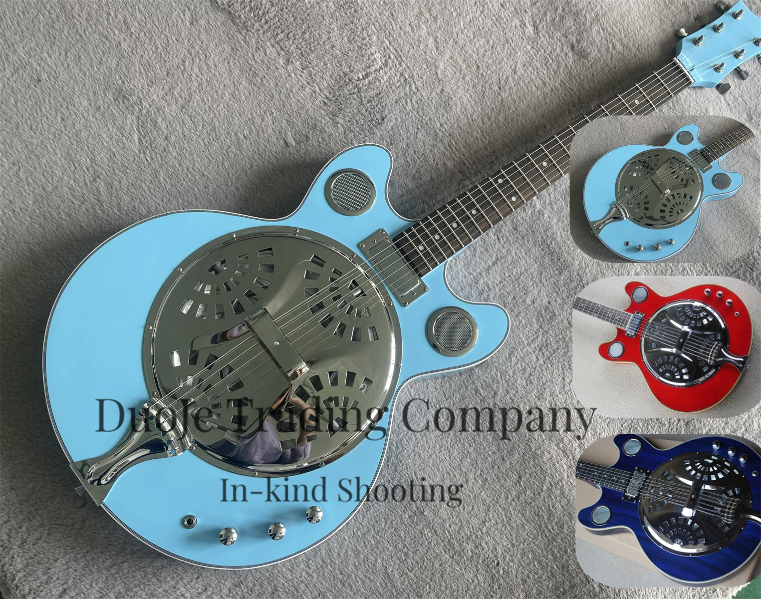 Resonant Electric Guitar Stainless steel housing Blue Hollow Guitar Rosewood fingerboard 22 frets Chrome tuners Rosewood fingerb
Resonant Electric Guitar Stainless steel housing Blue Hollow Guitar Rosewood fingerboard 22 frets Chrome tuners Rosewood fingerb