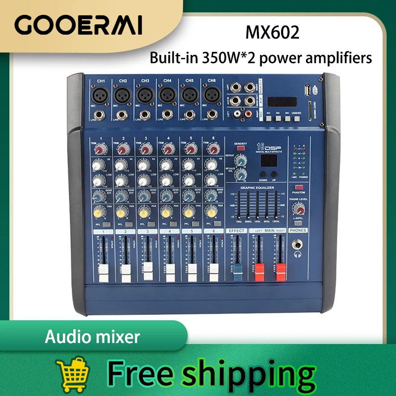 GOOERMI MX602 Mixer 6 Channel DJ Audio Mixer USB Interface Controller Power Mixer Amplifier For Stage Studio Recording Singing
GOOERMI MX602 Mixer 6 Channel DJ Audio Mixer USB Interface Controller Power Mixer Amplifier For Stage Studio Recording Singing