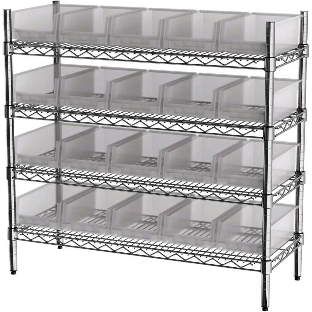 4-ярусная хромированная промышленная стеллажная система с 20 контейнерами для хранения, 36x14x33, прозрачная, Hudson Exchange
4-ярусная хромированная промышленная стеллажная система с 20 контейнерами для хранения, 36x14x33, прозрачная, Hudson Exchange