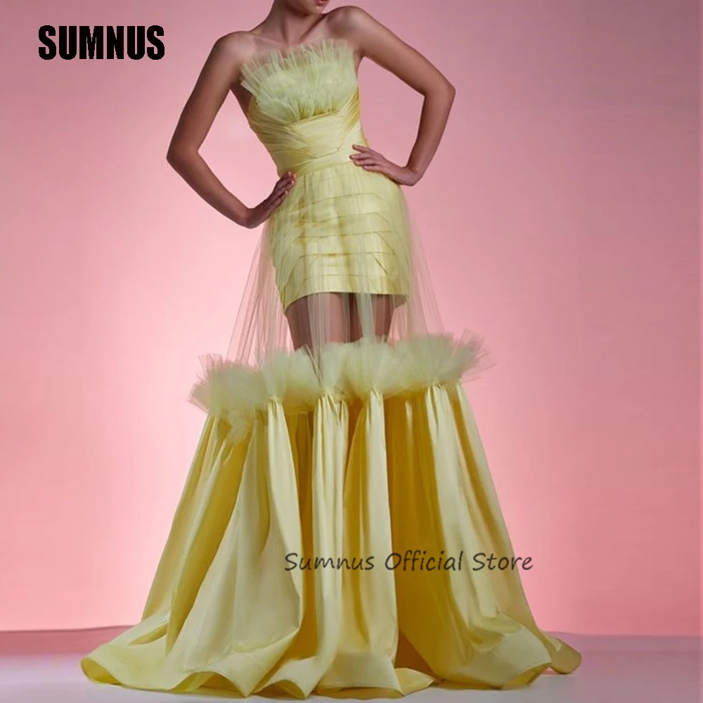 SUMNUS Yellow Satin A Line Party Dresses Fashion Gowns Sleeveless Illusion Draped Formal Evening Prom Dress Modern Style
SUMNUS Yellow Satin A Line Party Dresses Fashion Gowns Sleeveless Illusion Draped Formal Evening Prom Dress Modern Style