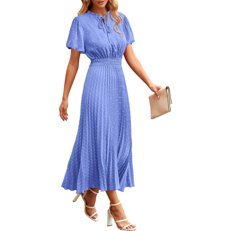 Womens Summer Midi Dresses Puff Short Sleeve V Neck Dot Pleated A Line Flowy Long Wedding Guest Dress
Womens Summer Midi Dresses Puff Short Sleeve V Neck Dot Pleated A Line Flowy Long Wedding Guest Dress