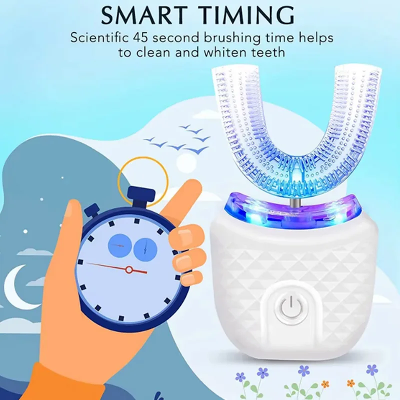 Whitening Blue Light Electric Toothbrush - Rechargeable U-shaped Ultrasonic 360-Degree Cleaning Toothbrush for Home Use
Whitening Blue Light Electric Toothbrush - Rechargeable U-shaped Ultrasonic 360-Degree Cleaning Toothbrush for Home Use
