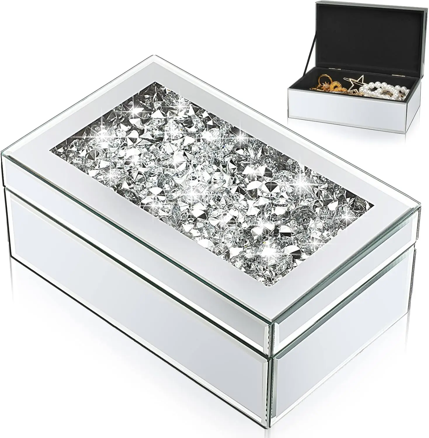 Luxury Silver Crushed Diamond Glass Mirrored Mirrored Jewelry Box Organizer Storage for Women Jewelry Ring Luxury Organizer Box
Luxury Silver Crushed Diamond Glass Mirrored Mirrored Jewelry Box Organizer Storage for Women Jewelry Ring Luxury Organizer Box