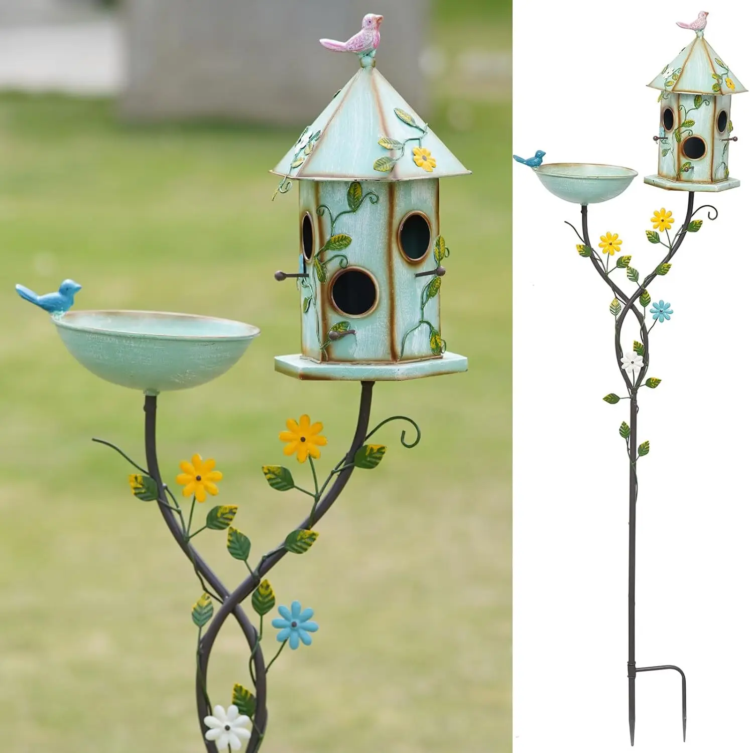 56" Metal Bird Bath and House Set with Pole, Outdoor Garden Yard Decor for Birds
56" Metal Bird Bath and House Set with Pole, Outdoor Garden Yard Decor for Birds